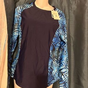 Women's Blue Patterned Swim Top